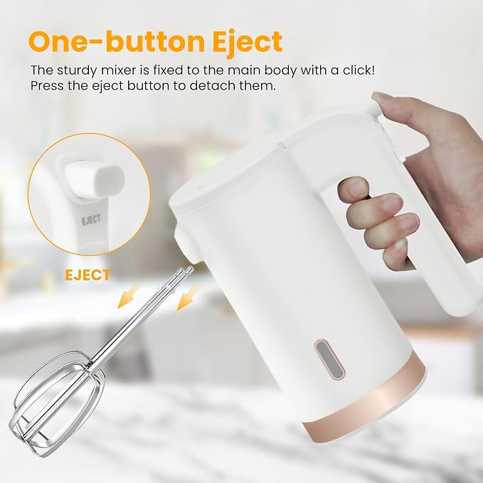 Cordless Hand Mixer, 3 Speed Rechargeable Hand Mixers Electric, Type-C Charging Cable Dual-head Whisk for Whipping Mixing Egg, Cake Dough, Mashed Potatoes and More