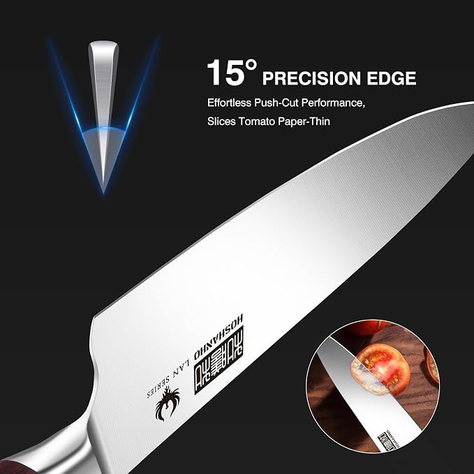 HOSHANHO 3PCS Kitchen Knife Set, Ultra Sharp Chef/Santoku/Paring Knives | Professional Japanese High Carbon Steel Cooking Knife Set with Ergonomic Wood Handle, Ideal Gift for Family and Restaurant