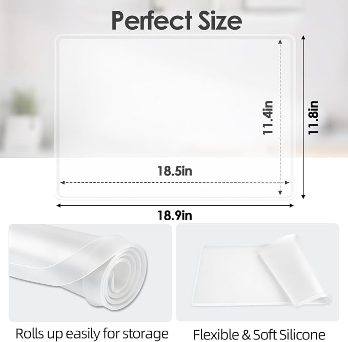 Silicone Coffee Maker Mat with Lip for Countertops 18.9''x11.8''Translucent | Multi leak-proof coffee tray for countertop, non-slip silicone mat fits most coffee makers & espresso machines, wipe-clean