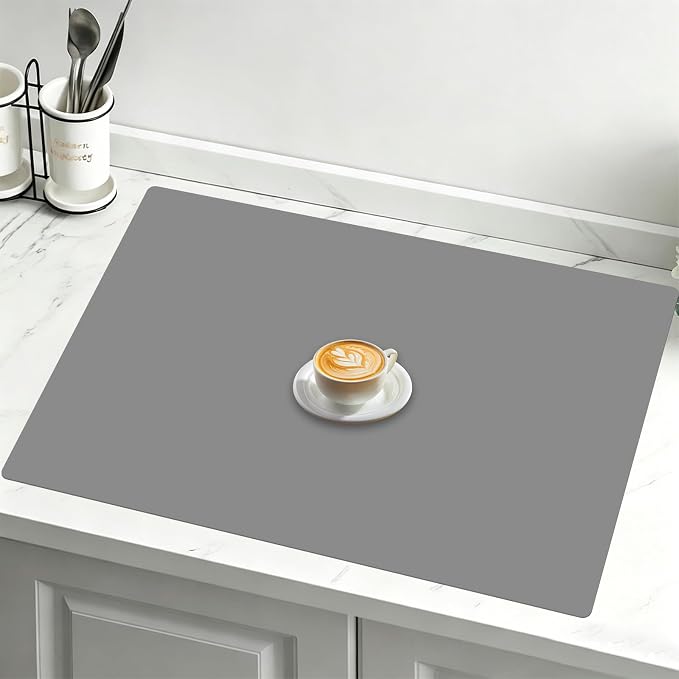 32"x24"(80cmx60cm) Large Silicone Mat for Kitchen Counter, Non-Slip Heat Resistant Countertop Protector, Waterproof Multipurpose Mat for Kitchen Island, Light Gray