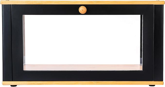 ETMI Bamboo Bread Box for Kitchen Countertop - Large Black Bread Box Pastry Display case(Classic style)