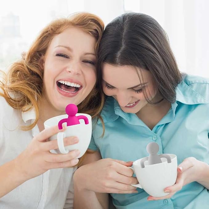 Leden Stainless Steel Tea Infuser for Loose Tea, Gray and Rose Red 2 Pack | Stainless Steel Fun Person-shaped Design Tea Strainer Filter with Silicone Handle for Loose Tea Ball for Cup Mug