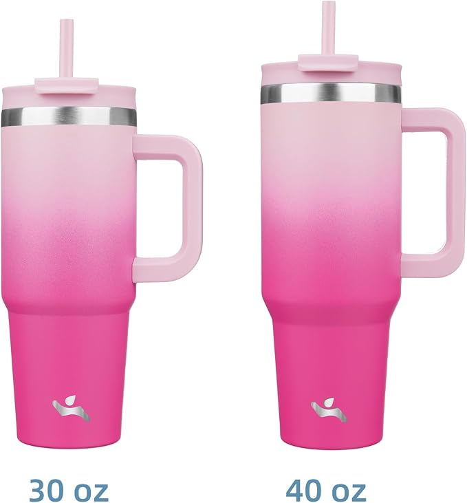 Konokyo 40 oz Insulated Tumbler Water Bottle with Handle, Straw Lid | BPA-free and dishwasher safe; made for gym, travel, coffee and gifting, 2 straws, cup holder friendly,Cherry Blossoms
