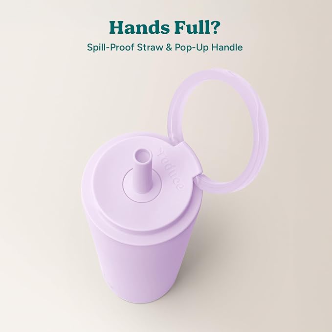 REDUCE Halo 24 oz Stainless Steel Vacuum Insulated Tumbler - Spill Proof Travel Mug with Flip Handle Lid - Keeps Drinks Cold for 32 Hrs - Dishwasher Safe - Cupholder Friendly - Lilac Bud