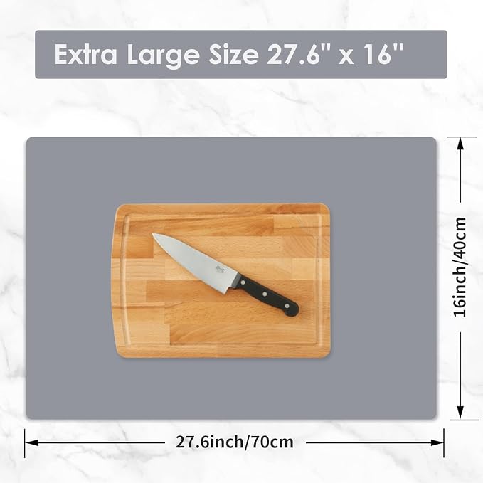 Extra Large Silicone Mats for Kitchen Counter, 27.6'' x16'' Silicone Placemats for Kids, Nonstick Nonskid Silicone Mat for Baking Crafts, Waterproof Heat Resistant Mat Coffee Mat, Dark Gray, 1Pcs