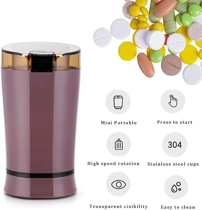 Multifunctional Electric Pill Crusher Grinder- Grind The Medicine and Vitamin or Coffee Beans Tablets of Different Sizes into Fine Powder-Grinder for Feeding Tubes, Children or Pets (Purple2)