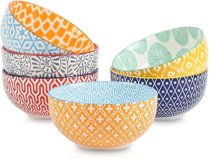 Selamica Ceramic 12 OZ Dessert Bowls Set, Ice Cream Bowls, 4.7 Inch Small Bowls for Ice Cream, Snack, Side Dishes, Microwave Dishwasher Safe, Set of 6
