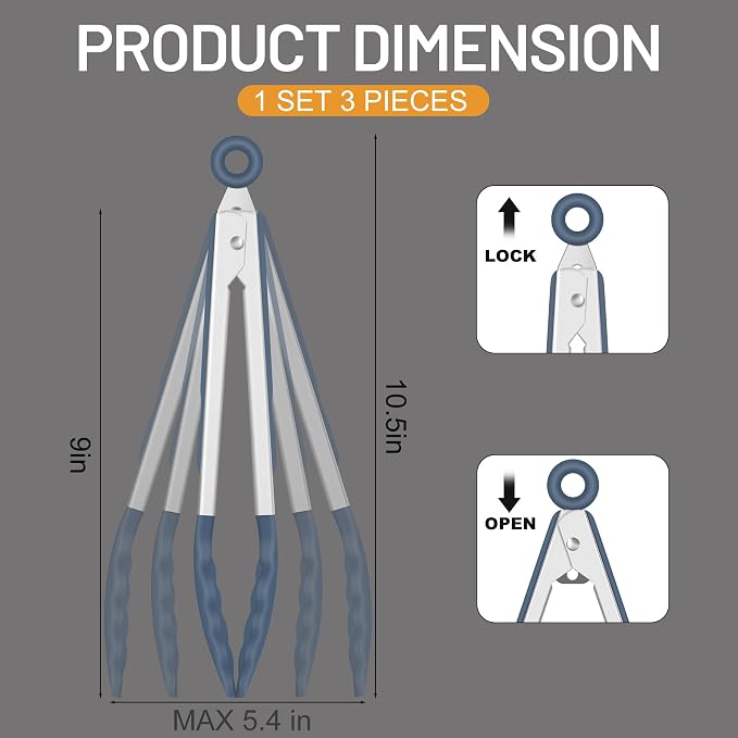 Hotec Silicone Serving Tongs for Cooking 9-Inch Kitchen Tongs with Silicone Tips, Set of 3 (Neutral Color)