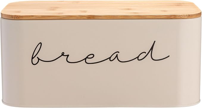 Bloomingville Metal bread Bin with Bamboo Lid, Cream (Pack of 3)