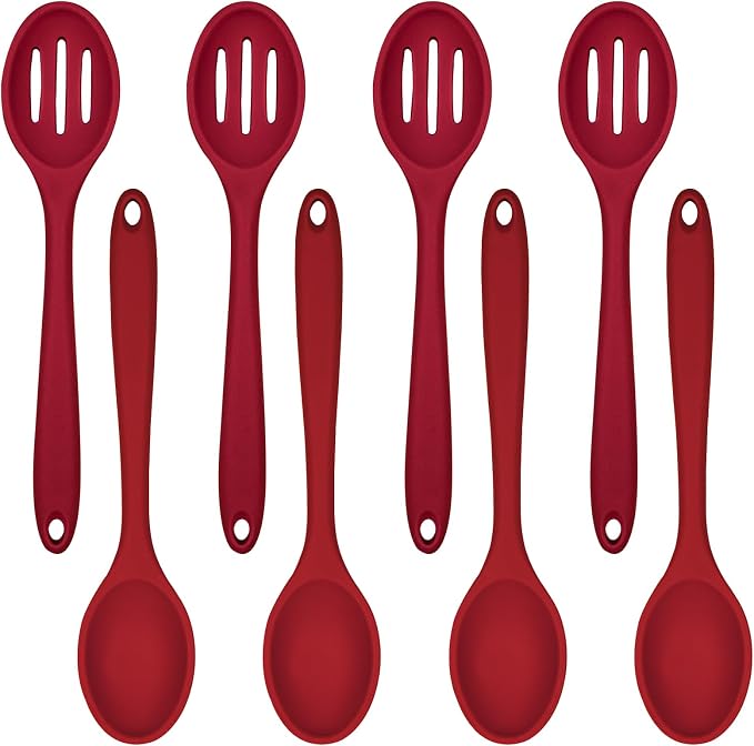 ELANE 8 Pcs Silicone Cooking Spoons Set,Mixing Spoons for Cooking Spoons for Nonstick Cookware Silicone Serving Spoons,Mixing Spoons for Cooking (Red)