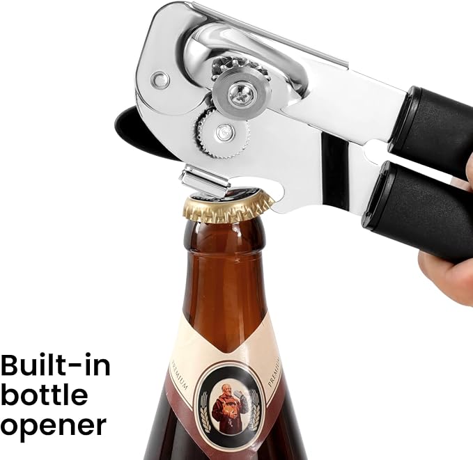 Can Opener Manual with Magnet Lift, Heavy Duty Handheld Smooth Edge Can Tin Opener for Seniors, Durable Sharp Cutting Blade,Easy Turn Knob Multifunctional Bottle Opener