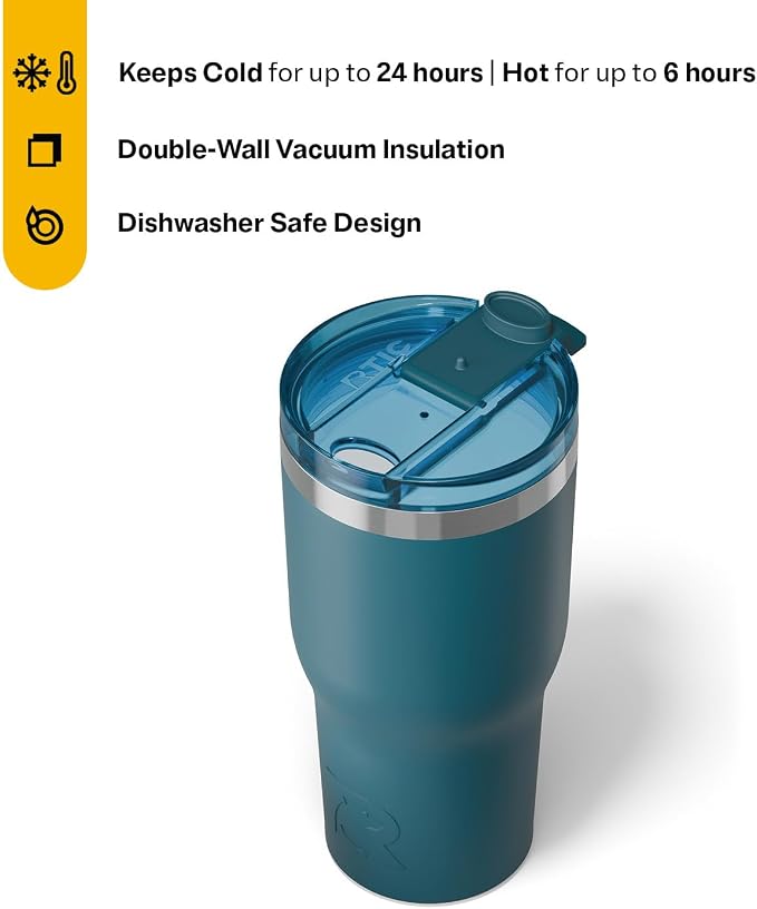 RTIC 30oz Essential Tumbler with Lid, Ceramic Lined, Marine | Insulated, Stainless Steel Metal, Portable Travel Cup for Hot and Cold Drinks, Coffee, Car, Camping and Travel