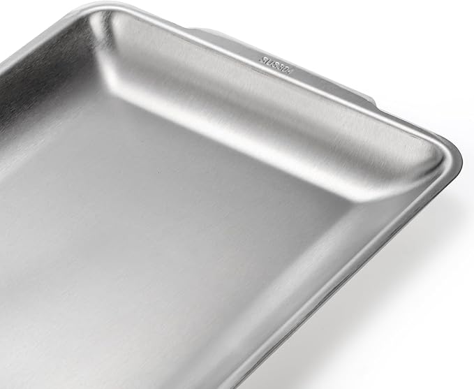 3 Packs 304 Stainless Steel Serving Platters, Rectangle Metal Dinner Plates with Handles, Decorative Organizer Trays for BBQ, Dining, Party, Buffet, Appetizer Serving(12.6" x 6.3")