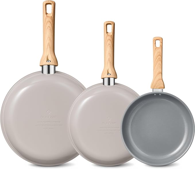 BLAZANT Non Stick Frying Pans Set, 3-Piece Ceramic Nonstick Skillets | PTFE & PFAS Free Pans 8" 9.5" & 11", Molecular-Bonded Seamless Base for Maximizes Induction Efficiency, Works on All Stoves