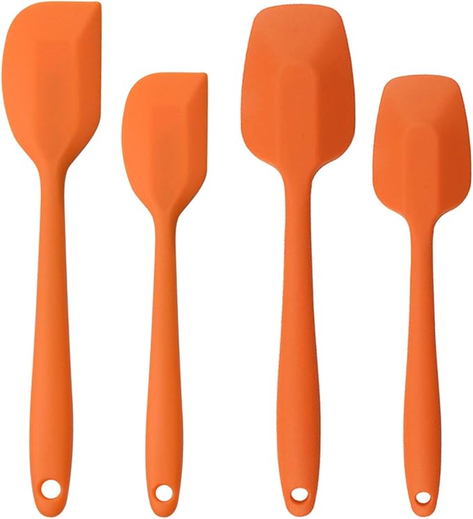 Silicone Spatulas Set, Rubber Spoon Spatula Heat Resistant Spoonula One Piece Design Seamless Spatula Non-Stick Scrapers Baking Mixing Tool (Orange Set)