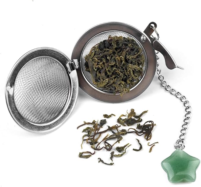 5 Pcs Stainless Steel Tea Ball Infusers with Star Natural Crystal Charms, Fine Mesh Tea Strainers with Extension Chain & Hook for Loose Leaf Tea, Spices, Seasonings
