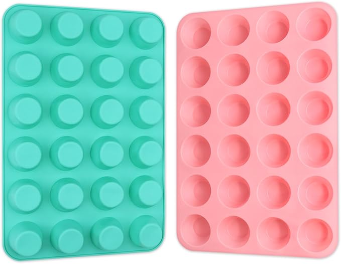 Silicone Mini Muffin Pan, 24 Cups Cupcake Pan, 2PCS | Nonstick, Heat-resistant, Reusable, for Making Muffin Cakes, Tart