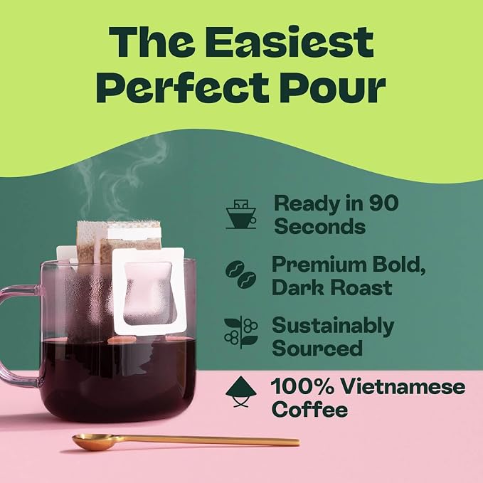 Copper Cow Coffee Vietnamese Pour Over Variety Pack, 5 Single-Serve Filters | Includes 2 Classic Black, 1 Churro, 1 Vanilla, 1 Salted Caramel; real cinnamon and vanilla beans, no artificial flavors