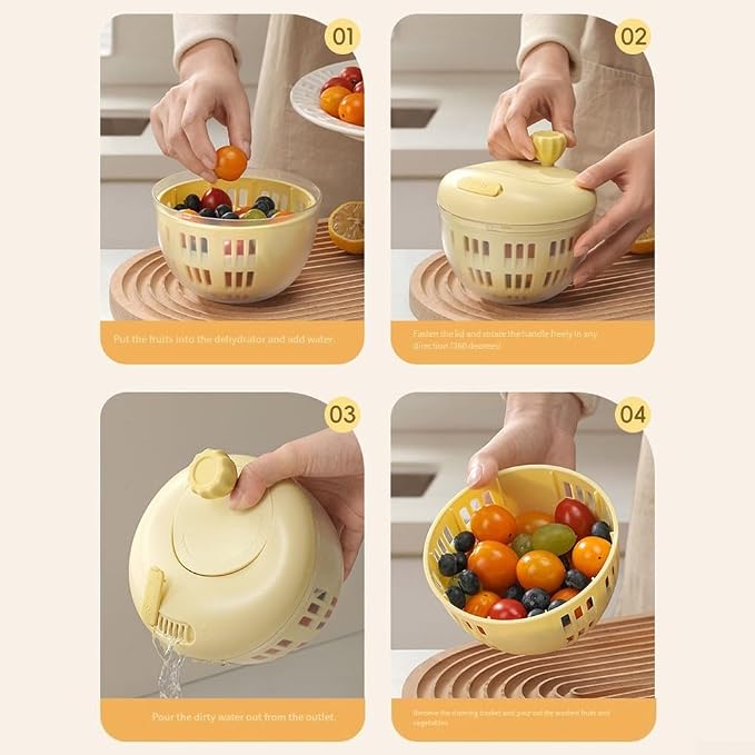 Salad Spinner with Crank Handle and Lock, Large Capacity Vegetable Dehydrator and Spin Dryer Bowl Washing and Drying Lettuce, Greens, Fruits and Vegetables,(yellow)