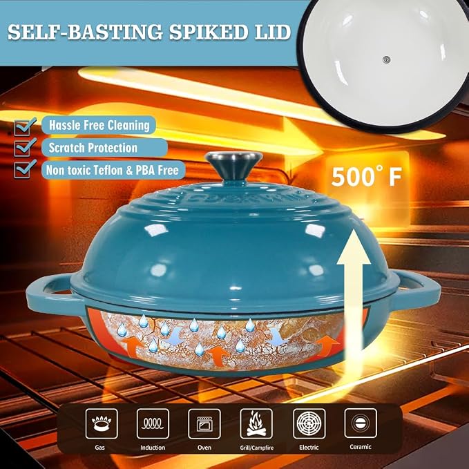 6 Quart Enameled Cast Iron Dutch Oven for Bread Sourdough Baking, Round Heavy-Duty Bread Loaf Pan with Lid, for Stews, Roasts