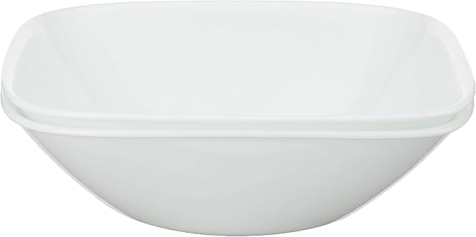 Corelle Vitrelle 2-PC Large 1-Qt Glass Serving Bowl, Crack and Chip Resistant, Square Serving Trays, White