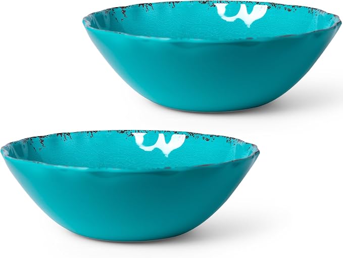 LEHAHA Vintage Melamine Salad Bowls Set, 2 pieces 130 OZ Large Pasta Bowls and Mixing Bowls, 12 inches Chip resistant Large Serving Bowls for Entertaining, Dishwasher Safe, Teal…