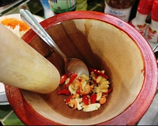 Wooden Mortar 8 Inches Pestle Grinding Herb Garlic Papaya Salad Som Tum Thai kitchen Tool 1 Set