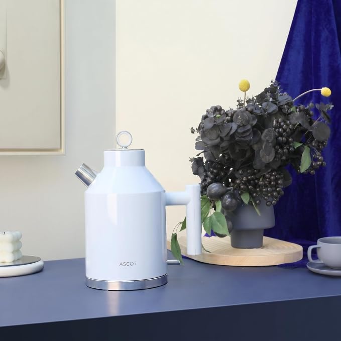 ASCOT Electric Kettle, 1.5L Stainless Steel Interior, Plastic-Free, 1500W Fast Boil, Retro Design, Auto Shut-Off & Boil-Dry Protection, Light Blue