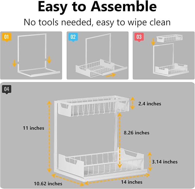 Ceetug Under Kitchen Sink Organizers and Storage, White, 2 Pack | Slide Out Drawer, L-shape, 2 Tier, Cabinet Organizer for Kitchen Bathroom