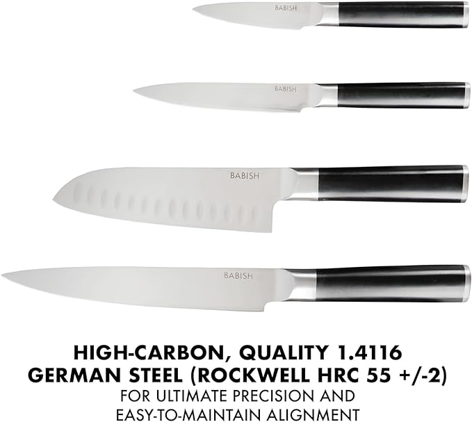 Babish 14-Piece Full Tang Forged Kitchen Knife Set – High-Carbon 1.4116 German Steel Cutlery with Protective Sheaths – Professional Chef Knife Set