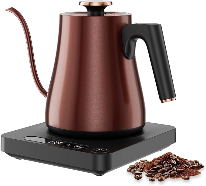 Gooseneck Electric Kettle 1.0L,1000W, Smart, Pour Over, Copper | 104-212°F, LED Digital Display, Touch control, Keep Warm, 304 SS BPA-Free, Auto Shut-Off, BPA-Free, For Pour Over & Tea