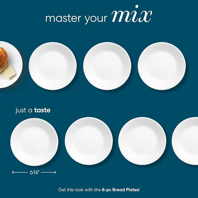 Corelle Vitrelle 6.75" Salad Appetizer Plate Set, Triple Layer Glass and Chip Resistant, Lightweight Round Plates, 1-Piece Winter Frost White