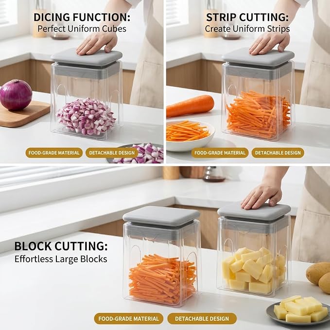 13-in-1 Vegetable Chopper with Container – Manual Veggie & Onion Food Chopper, Multifunction Vegetable Dicer for Fast Meal Prep, Kitchen Chopper with Stainless Steel Blades