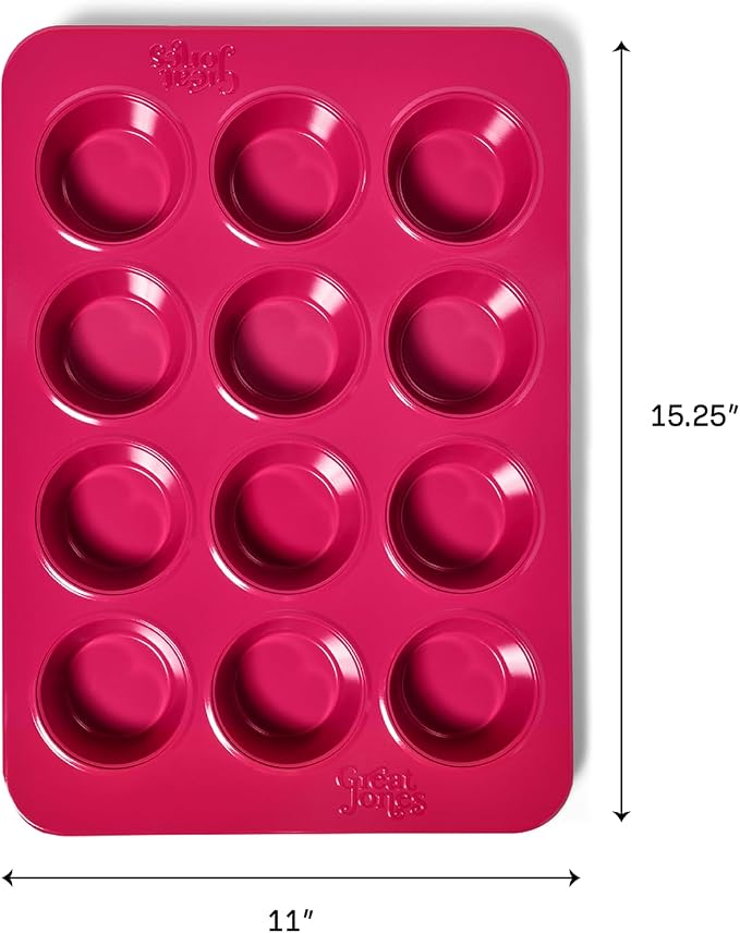 Great Jones Nonstick 12-Cup Muffin Pan (Raspberry) | Non Toxic | Pink Cupcake Pan with Dual-Layer Nonstick Coating | Oven-Safe to 450°F | Warp-Resistant & Easy Cleanup