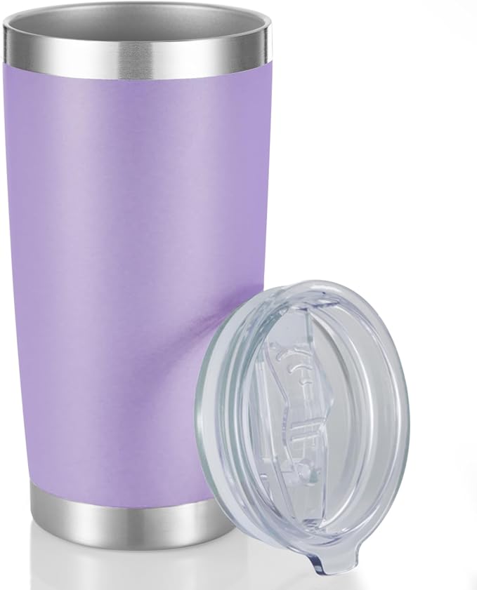 20 oz Tumblers Stainless Steel Tumbler with Lid, 1 Pack | Purple, 20oz Insulated Coffee Mug, Double Wall Vacuum, Powder Coated Cup, for Hot and Cold Drinks