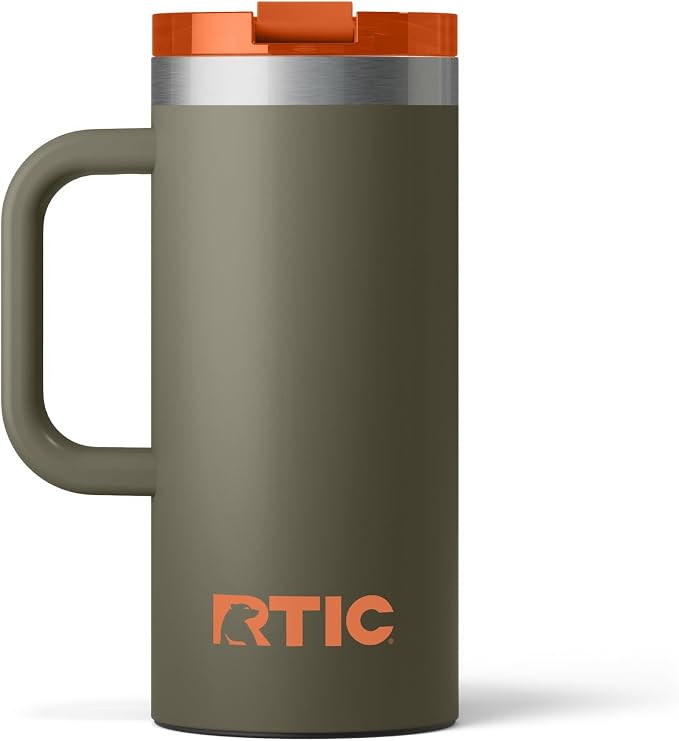 RTIC 16oz Road Trip Travel Mug with Lid and Handle, Ceramic Lined, Insulated, Stainless Steel, Metal, Double Wall Vacuum-Insulation, Portable Coffee, Tea Cup for Hot and Cold Drink, Trailblazer