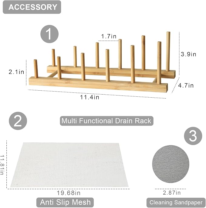 Large Stone Dish Drying Mat for Kitchen Counter,Equipped Dish Rack, Diatomaceous Earth Material, Foldable and Super Absorbent Dish Drying Pad Suitable for Tableware, Bottles and Cup (Grey, 24×16 IN)