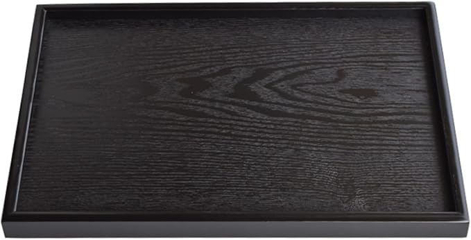 22 x 18 Inches Extra Large Solid Wood Serving Tray for Tea Coffee Table Snack Food Meals Serving Plate Kitchen Party Bar Breakfast Server with Raised Edges Black Wooden Decorative Ottoman Tray