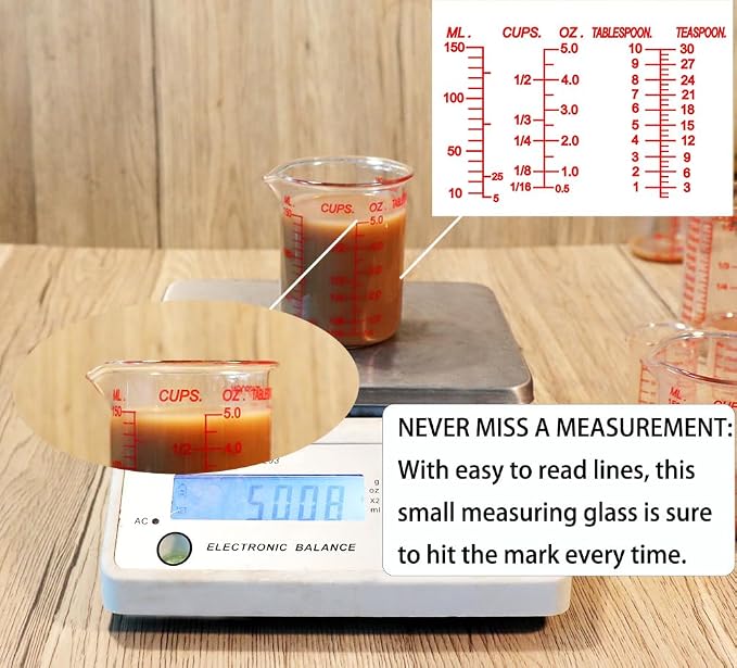 High Borosilicate Glass Measuring Cup-V-Shaped Spout，Glass Measuring Beaker for Kitchen or Restaurant, Easy to Read, 150 ML (5 Oz)-Single