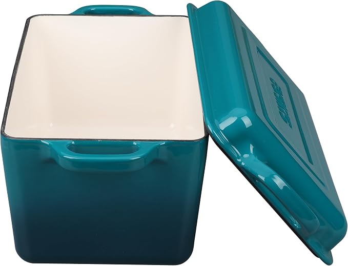 EDGING CASTING Enameled Cast Iron Dutch Oven, Oblong Bread Oven for Sourdough Bread Baking, Baking Pan, Dual Handles, Oven Safe, 4 Quart, Darkcyan