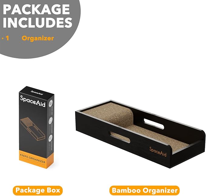 SpaceAid Knife Drawer Organizer Bamboo Insert Dock, Kitchen Steak Knives Holder Organizers Block for Drawer in Storage Organization (Small, Black)
