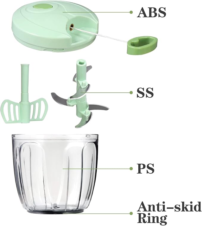 Cambom Manual Food Chopper Vegetable Cutter, Hand String Vegetable Chopper Onions Cutter for Vegetable Fruits Nuts BPA Free Food Safe Material, 900ml Green