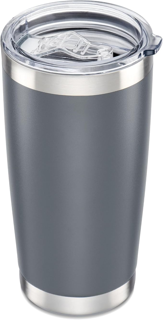 20 oz Tumbler with Lid Stainless Steel Insulated Tumblers Cups Travel Mug | Double Wall Vacuum, Powder Coated, Keep Drinks Cold and Hot, Waterproof Lid, Fit of Car Cup Holders, Grey