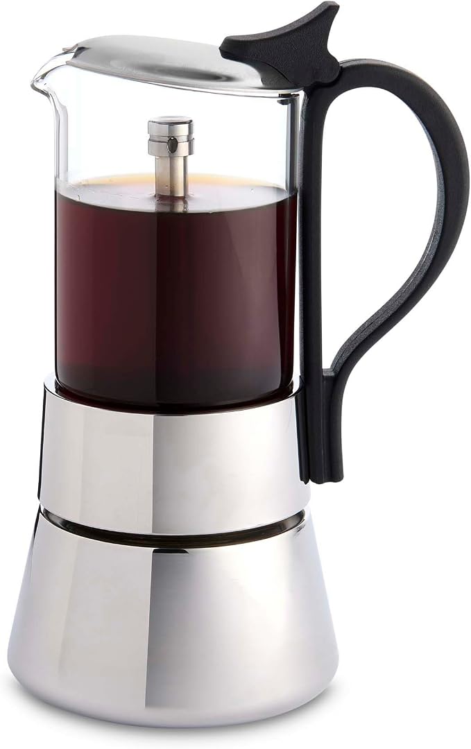 Fino Glass Top Espresso Coffee Maker, Brews up to 4 Servings