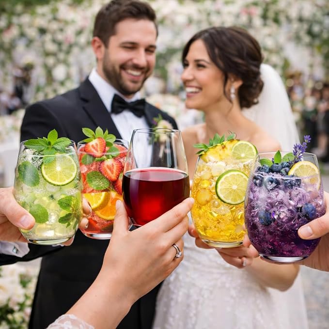 36 Pack Disposable Wine Glasses 10 oz Clear Stemless Plastic Cups | Reusable Wine Cups, Shatterproof BPA-Free Recyclable, Unbreakable Cocktail Glasses for Parties, Weddings, Pool, Outdoor