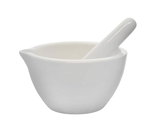Eisco Porcelain Mortar and Pestle Set, Kitchen & Lab, Unglazed, 9 Oz, White | Lab & Home Use, Pouring Spout, Small-Batch Prep, Grinds Herbs, Spices, Powders & Pills, Chip & Crack Resistant, Herb Grinder