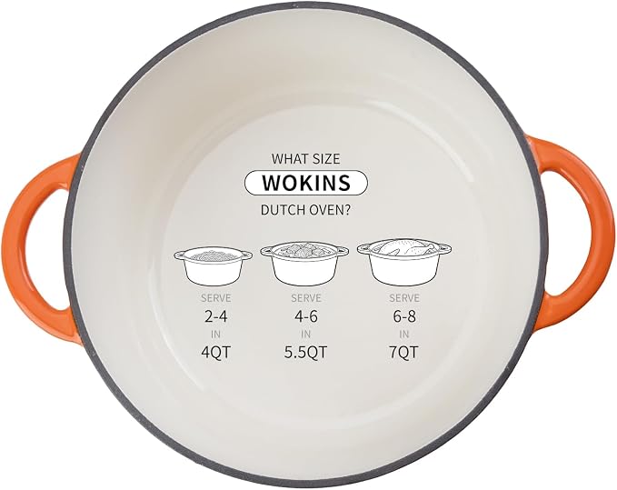 7-QT Enameled Cast Iron Round Dutch Oven With Lid,Oven safe,Orange | Large enameled cast iron Dutch oven,Retains moisture,PFAS-free,500°F,sourdough,braising/stews/roasting,Housewarming Gift