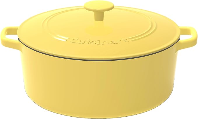Cuisinart Chef's Classic Enameled Cast Iron Dutch Oven with Lid, Porcelain Enameled Interior, Oven Safe, Induction Compatible, 7-Quart, Round, Yellow