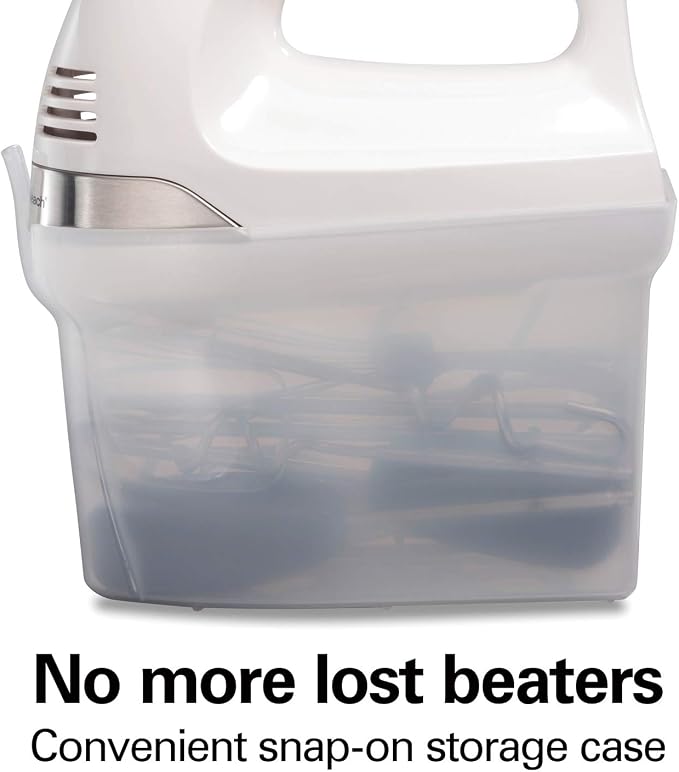 Hamilton Beach 6-Speed Electric Hand Mixer with Whisk,Dough Hooks and Easy Clean Beaters,Powerful 275 Watt Motor,Snap-On Storage Case,White,(Pack of 2)