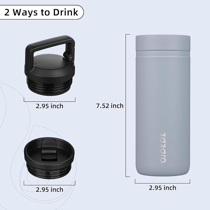 BJPKPK 20 oz Insulated Travel Water Bottle, Coffee Tumbler Stainless Steel | Double Wall Vacuum, Leakproof, Thermal, Keeps Hot/Cold, Dishwasher Safe, Spill Proof, Wide Mouth, 2 Lids, Haze Blue